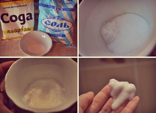Приготовление смеси из соли и соды для чистки лица